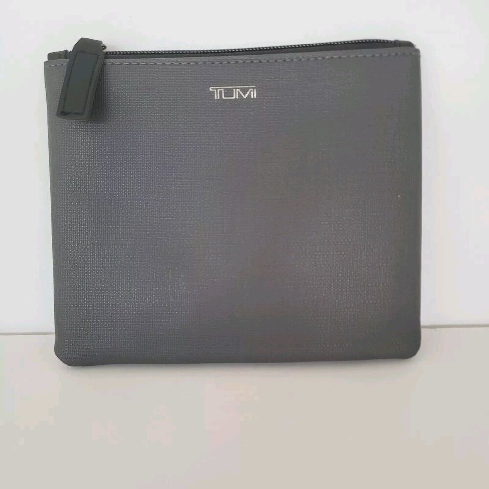 TUMI Airlines Zip Pouch Travel Case Cosmetic Bag Toiletry Small Gray Square